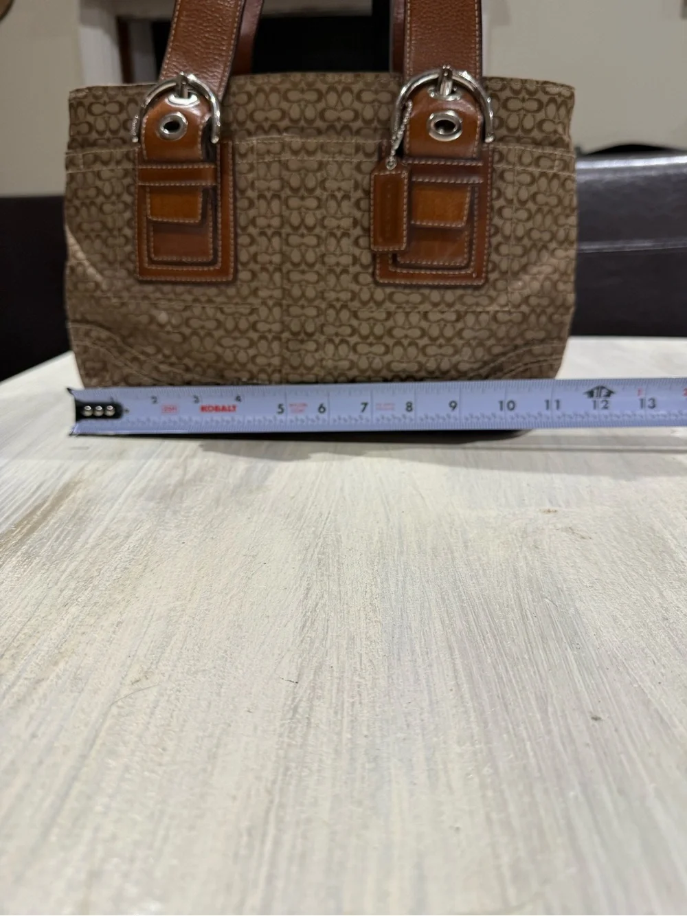Coach SoHo Mini C Brown Signature Canvas Small Tote with Leather Trim